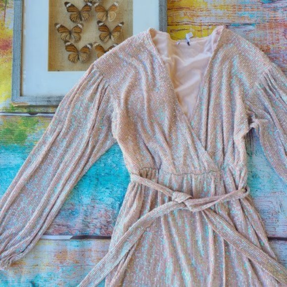 Princess Polly Pink Iridescent Dancing Queen Sequin Surplice Mini Dress 8US - Picture 9 of 14